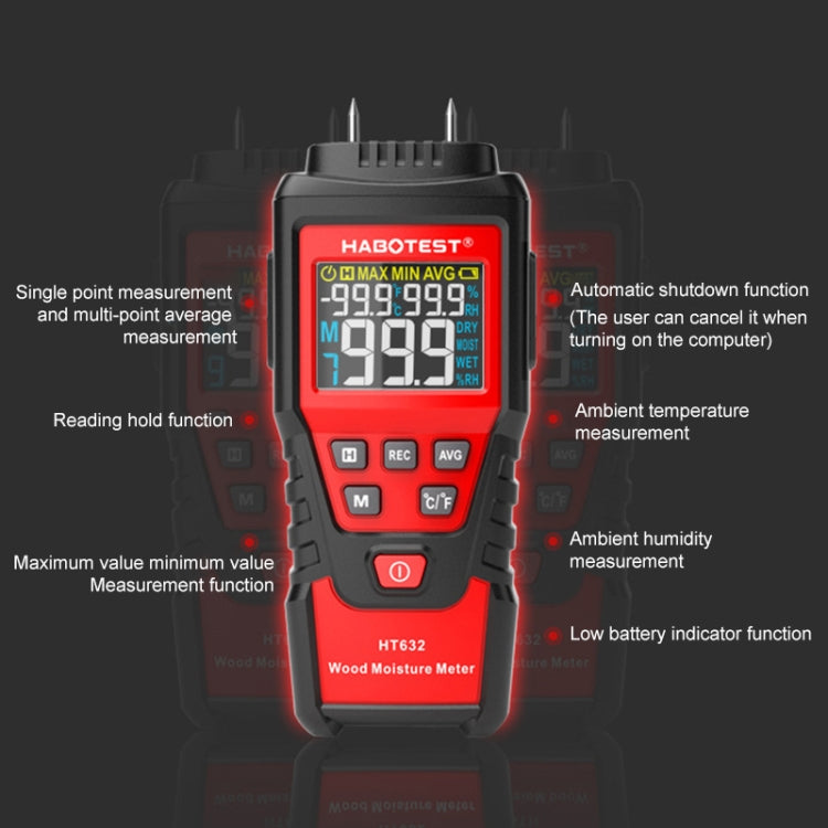 HABOTEST HT632 Portable Multifunctional Digital Display Wood Moisture Detector Reluova