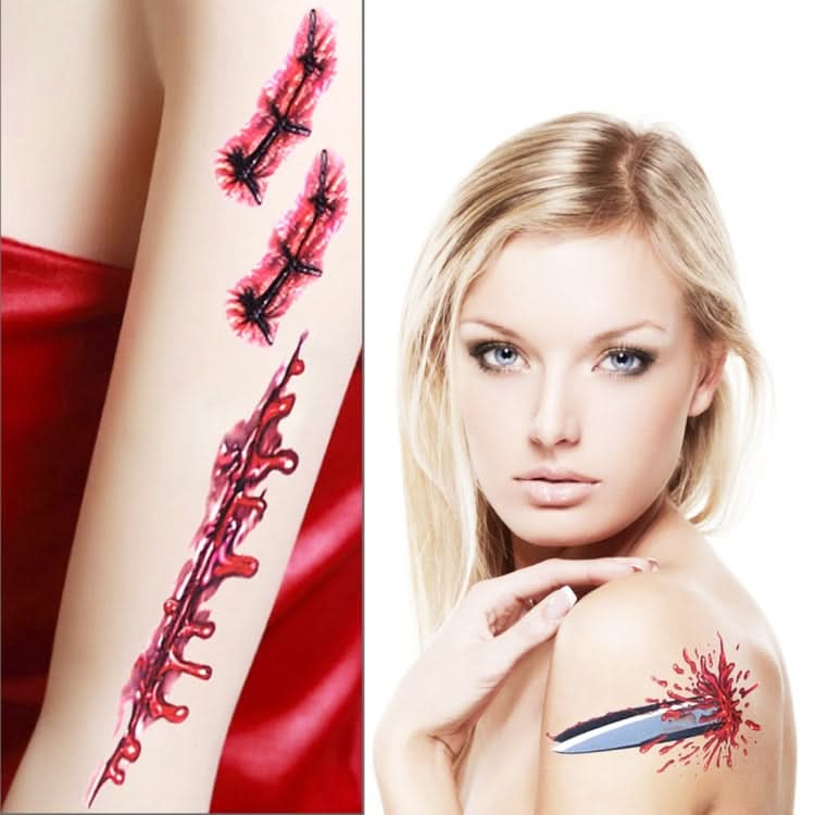 S-045 Halloween Terror Wound Realistic Blood Injury Scar Temporary Tattoo Sticker Reluova