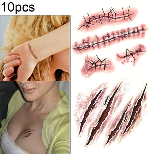 10pcs S-165 Halloween Terror Wound Realistic Scratches Injury Scar Temporary Tattoo Sticker