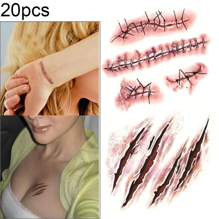 20pcs S-165 Halloween Terror Wound Realistic Scratches Injury Scar Temporary Tattoo Sticker-Reluova