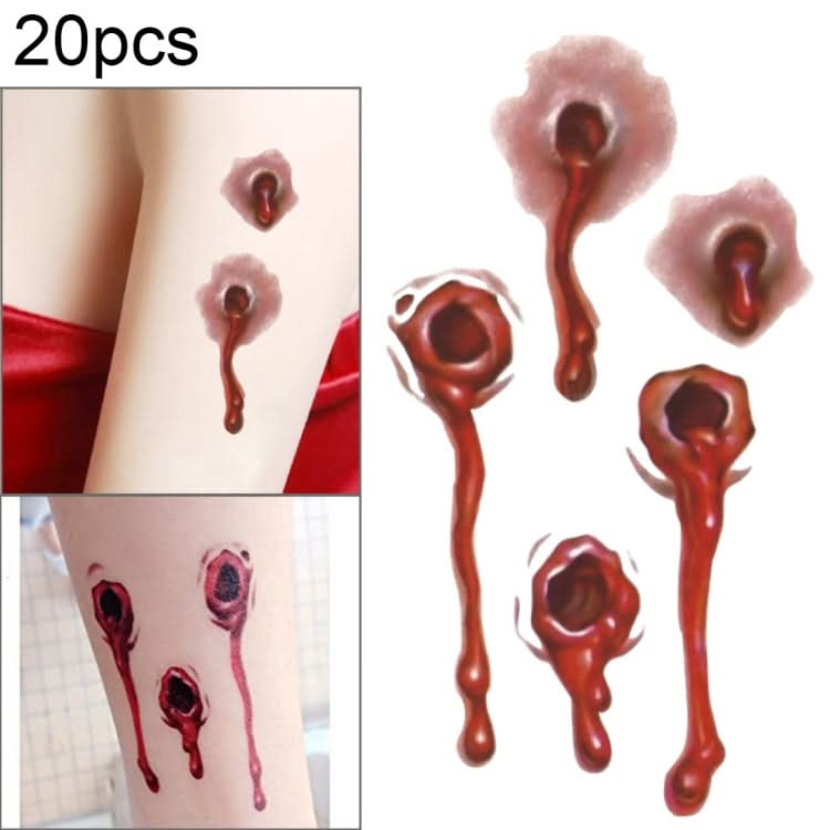 20pcs S-251 Halloween Terror Realistic Bullet Wound Blood Temporary Tattoo Sticker-Reluova