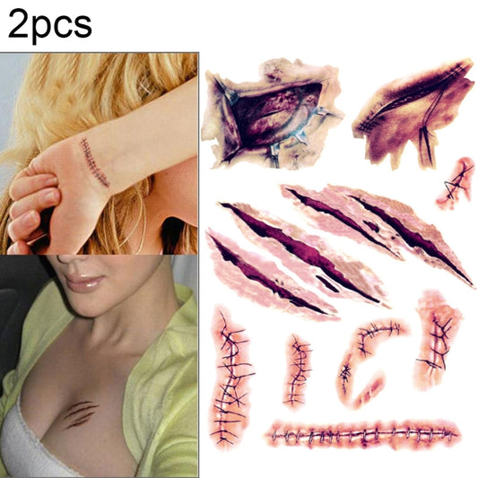 2pcs V-06 Halloween Terror Wound Realistic Scratches Injury Scar Temporary Tattoo Sticker