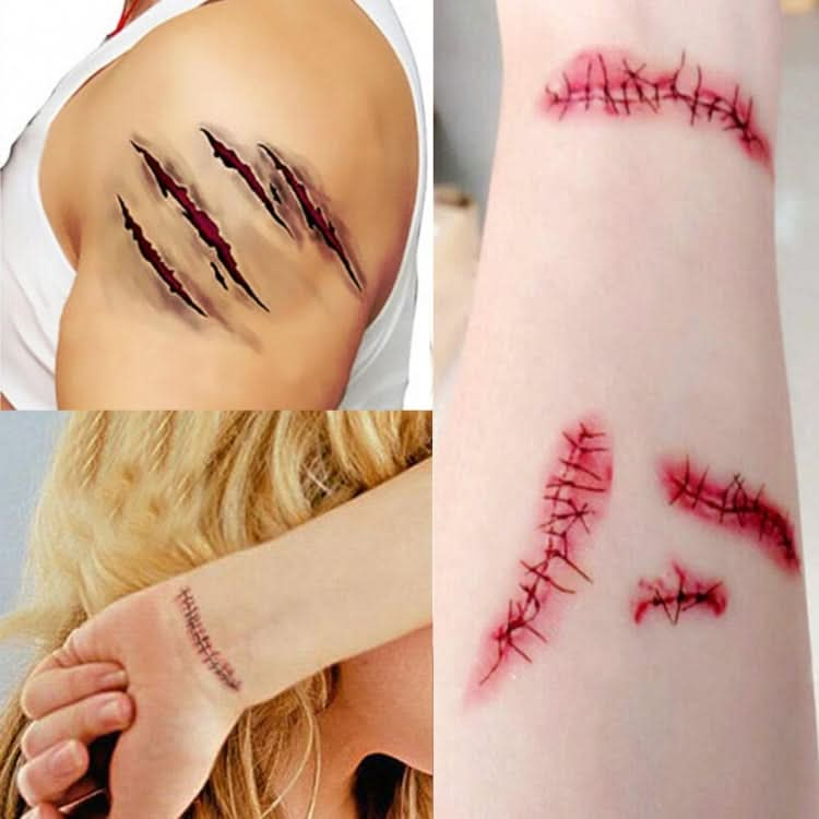 2pcs V-06 Halloween Terror Wound Realistic Scratches Injury Scar Temporary Tattoo Sticker-Reluova