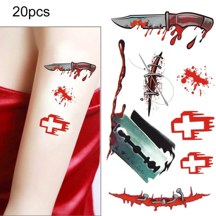 20pcs S-299 Halloween Terror Wound Realistic Blood Injury Scar Temporary Tattoo Sticker-Reluova