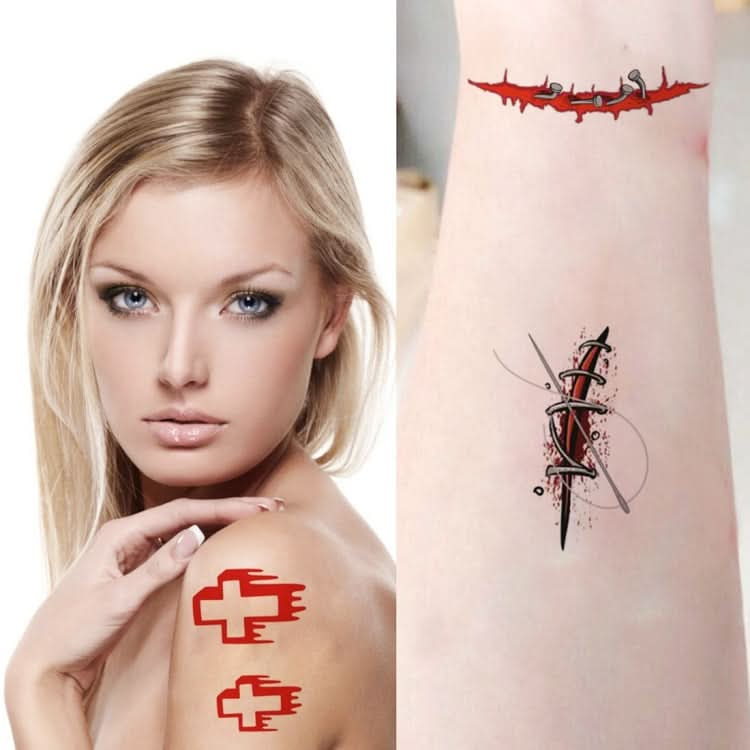 20pcs S-299 Halloween Terror Wound Realistic Blood Injury Scar Temporary Tattoo Sticker-Reluova