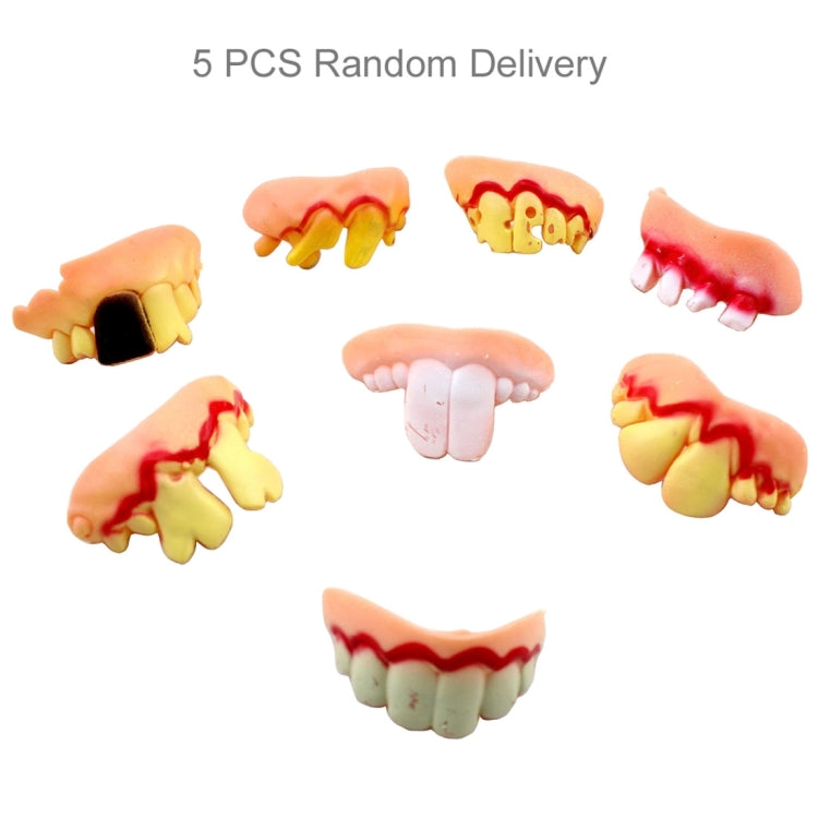 5 PCS Halloween Prank Funny Various Modelling Entire Scary Bucktooth Dentures Teeth Fake Braces for Party Club, Random Style Delivery