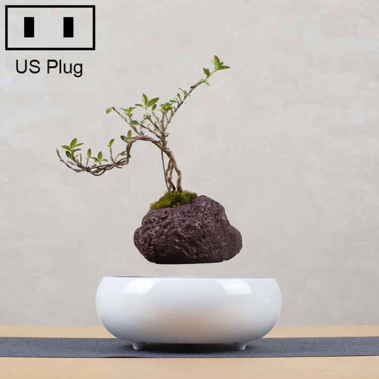 Soil Color Flower Pot + Imitation Ceramic Resin Base Magnetic Levitation Potted Plant Home Decoration, US Plug My Store