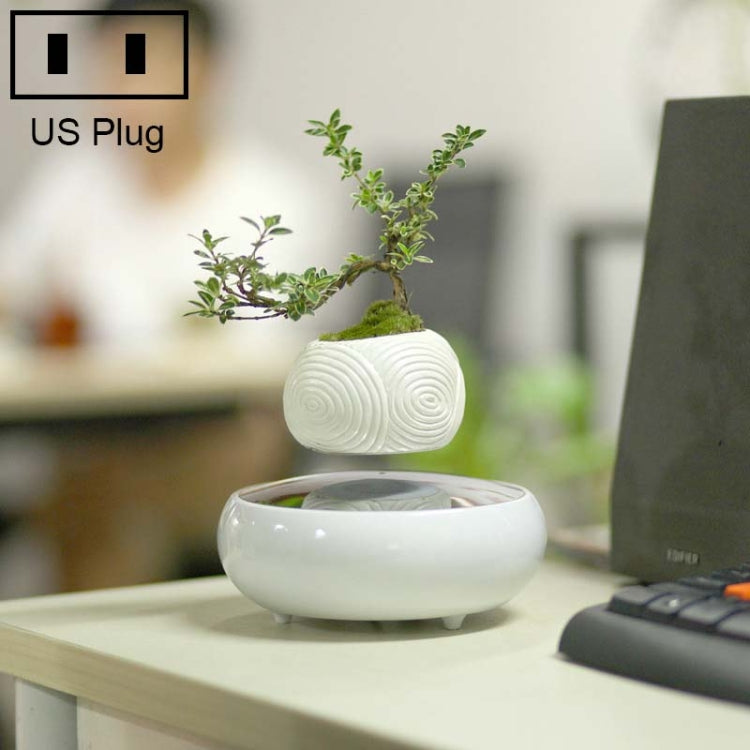 Soil Color Flower Pot + Imitation Ceramic Resin Base Magnetic Levitation Potted Plant Home Decoration, US Plug My Store