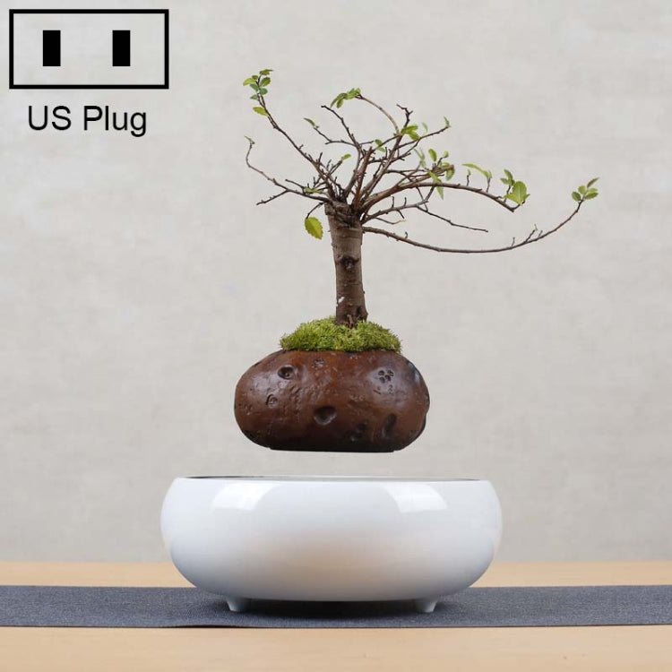 Soil Color Flower Pot + Imitation Ceramic Resin Base Magnetic Levitation Potted Plant Home Decoration, US Plug My Store