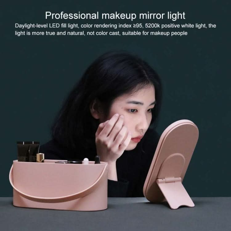 Portable Cosmetic Case Cosmetic Storage Box with Handle & Makeup Mirror & Table Lamp Reluova