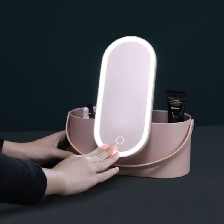 Portable Cosmetic Case Cosmetic Storage Box with Handle & Makeup Mirror & Table Lamp Reluova