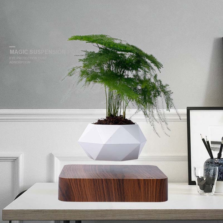 Diamond Plastic Flower Pot + Dark Wood Grain Base Magnetic Levitation Potted Plant Home Decoration, US Plug My Store