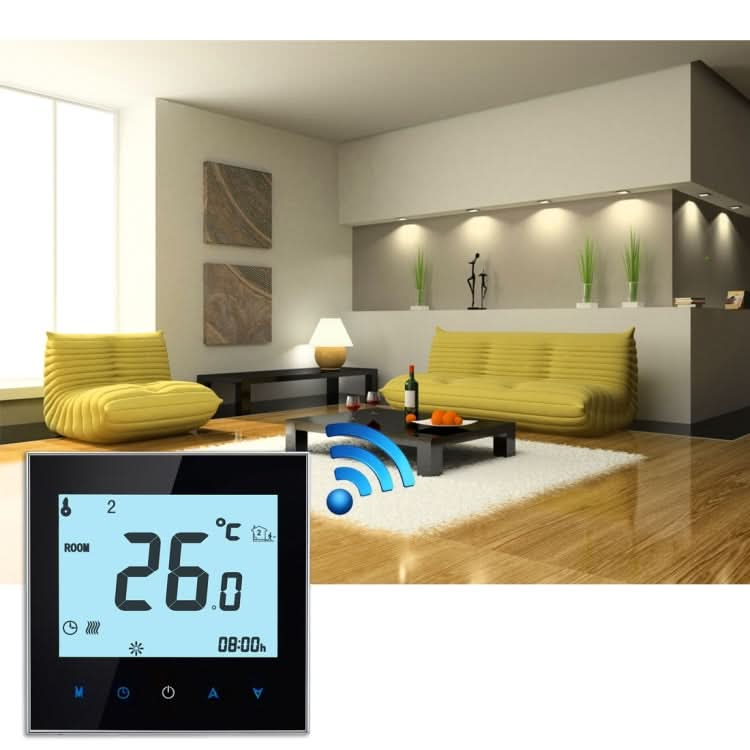 BHT-1000-GB-WIFI 16A Load Electronic Heating Type Touch LCD Digital WiFi Heating Room Thermostat with Sensor, Display Clock / Temperature / Periods / Time / Week / Heat etc. Reluova