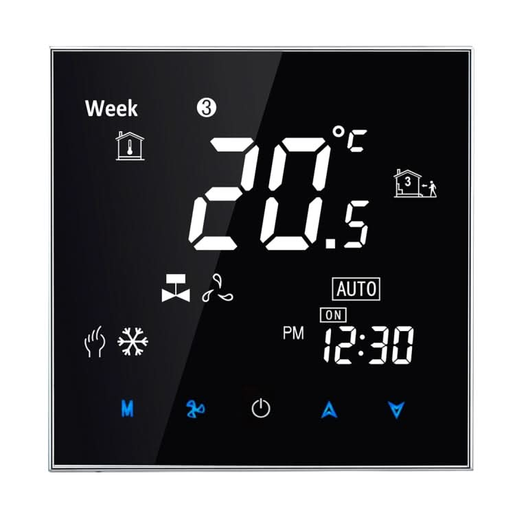 BAC-2000 Central Air Conditioning Type Touch LCD Digital 2-pipe Fan Coil Unit Room Thermostat, Display Fan Speed / Clock / Temperature  / Time / Week / Heat etc. Reluova