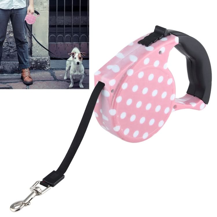 5m Pink Dot Pattern Flexible Retractable Dog / Cat Leash for Daily Walking-Reluova