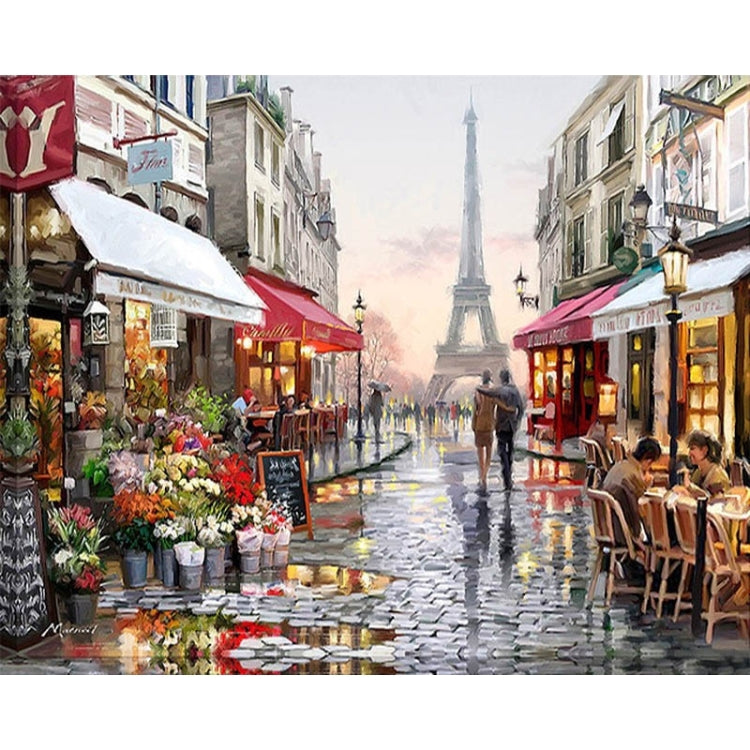 DIY Creative Paint By Numbers Oil Painting Paris Flower Street Art Painting without Framework, Size: 40*50 cm My Store