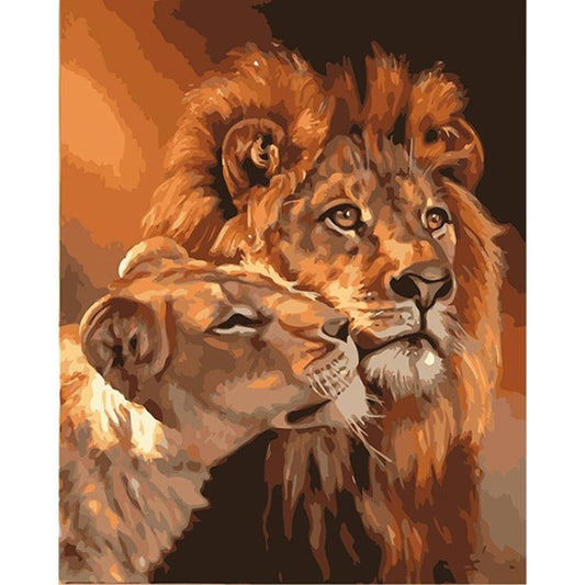 DIY Creative Paint By Numbers Oil Painting Lion Couple Art Painting without Framework, Size: 40*50 cm My Store