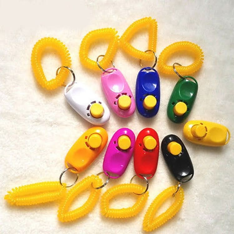 10 PCS Pet Training Clicker Button Dog Training Whistle with Key Chain & Spring Chain, Random Color Delivery.