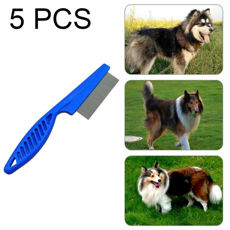 5 PCS Pet Cats Dogs Supplies Combs Fine Toothed Stainless Steel Needle Fleas Removal Combs, Length: 14cm (Blue)-Reluova