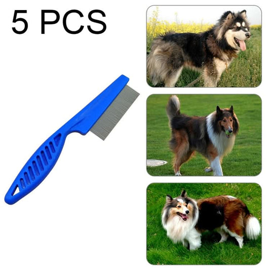 5 PCS Pet Cats Dogs Supplies Combs Fine Toothed Stainless Steel Needle Fleas Removal Combs, Length: 14cm (Blue)-Reluova