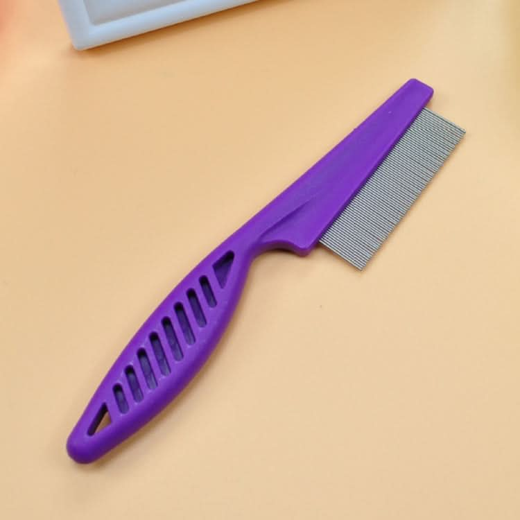 5 PCS Pet Cats Dogs Supplies Combs Fine Toothed Stainless Steel Needle Fleas Removal Combs, Length: 14cm (Purple)-Reluova