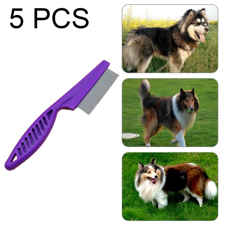 5 PCS Pet Cats Dogs Supplies Combs Fine Toothed Stainless Steel Needle Fleas Removal Combs, Length: 14cm (Purple)-Reluova