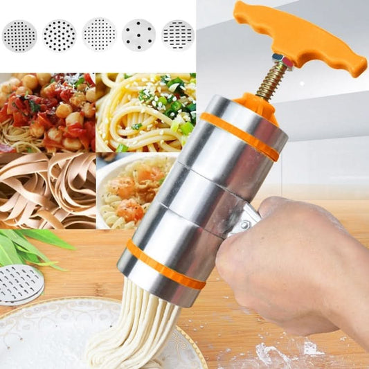 5 Molds Household Manually Small Stainless Steel Pressing Style Handhold Noodle Machine-Reluova