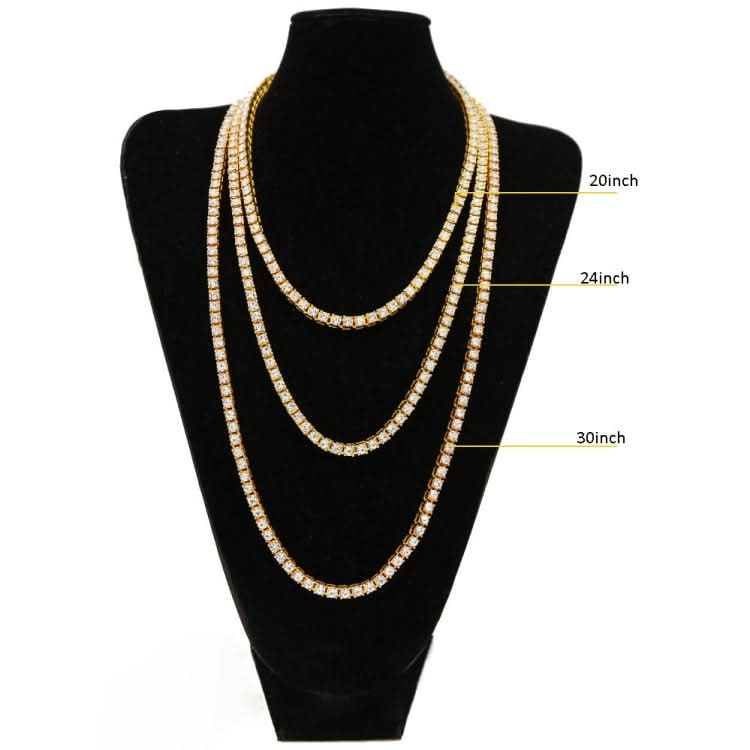 Mens Hip Hop Punk Single Row Crystal Inlaid Alloy Chain Necklace, Size: 30 inch Reluova