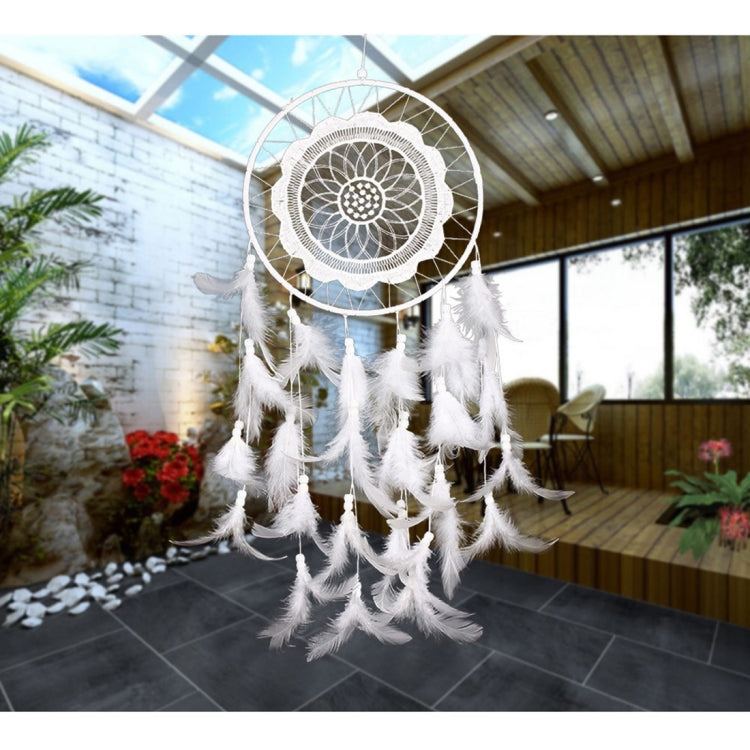 Creative White Lace Flower Dream Catcher Wind Chimes Feather Pendant for Home Wall Decorations Ornament, Random Style Delivery My Store