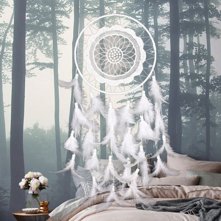 Creative White Lace Flower Dream Catcher Wind Chimes Feather Pendant for Home Wall Decorations Ornament, Random Style Delivery My Store