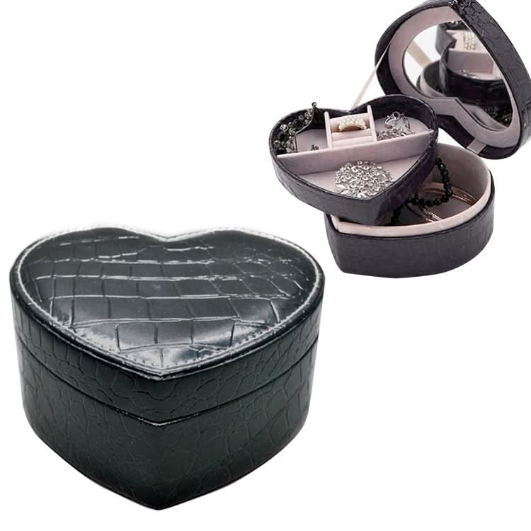 Two-layer Heart Shape Small Jewelry Box Synthetic Leather Rings and Earrings Mirrored Travel Storage Case Reluova