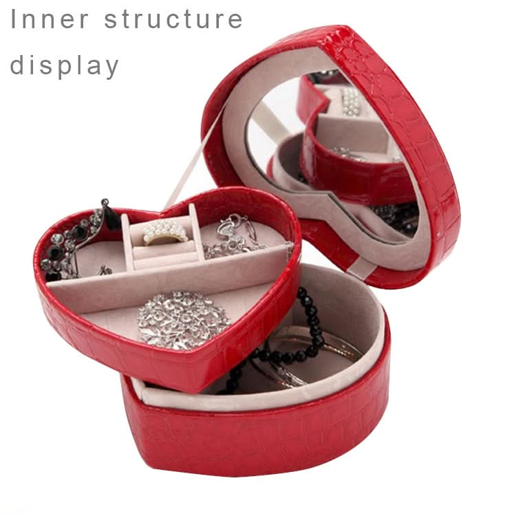 Two-layer Heart Shape Small Jewelry Box Synthetic Leather Rings and Earrings Mirrored Travel Storage Case Reluova