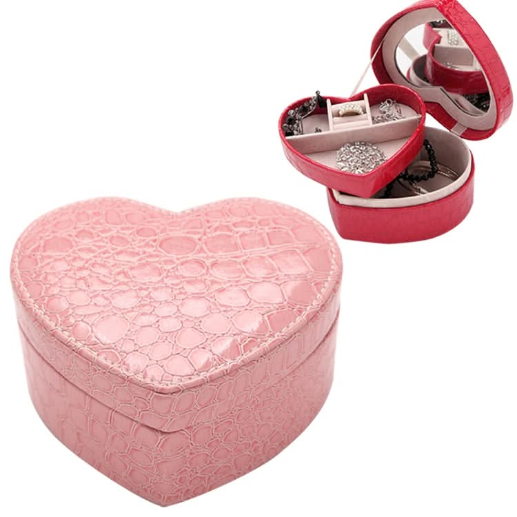 Two-layer Heart Shape Small Jewelry Box Synthetic Leather Rings and Earrings Mirrored Travel Storage Case Reluova