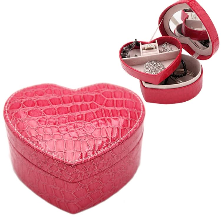 Two-layer Heart Shape Small Jewelry Box Synthetic Leather Rings and Earrings Mirrored Travel Storage Case Reluova