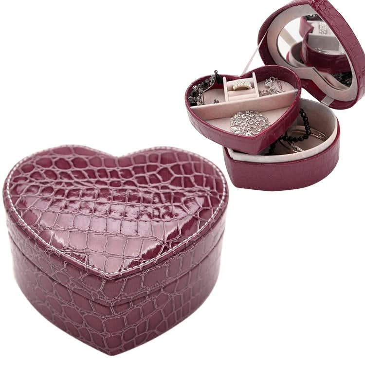 Two-layer Heart Shape Small Jewelry Box Synthetic Leather Rings and Earrings Mirrored Travel Storage Case Reluova