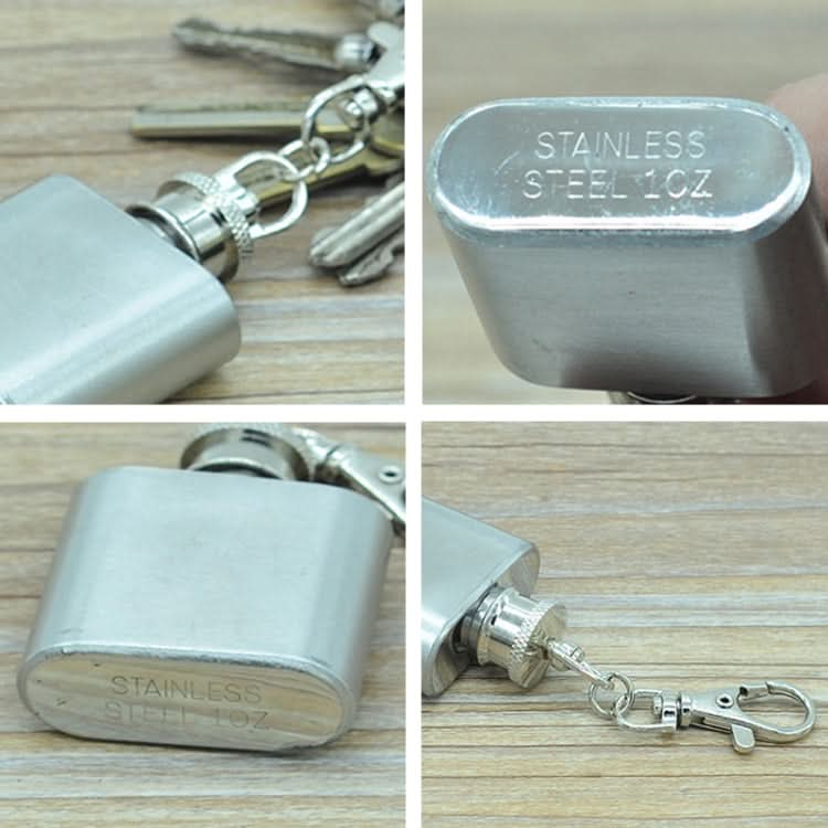 28mL(1oz)Cute Mini Portable Wine Jug Handy Stainless Steel Hip Flask with a Key Chain(Silver)-Reluova