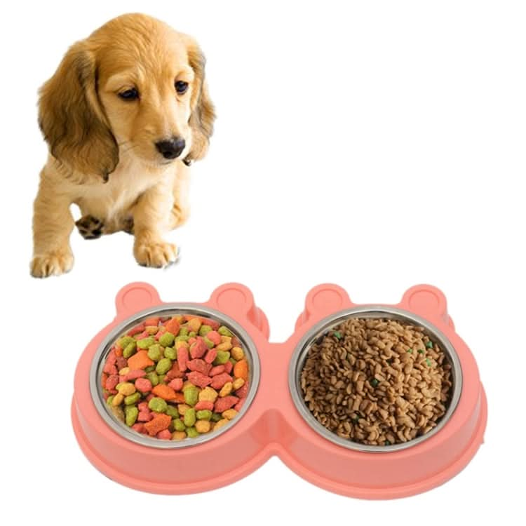 2 in 1 Stainless Steel  Bowls, Anti-slippery Mat Cartoon Shape Detachable Pets Bowls, Random Color Delivery-Reluova