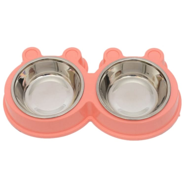 2 in 1 Stainless Steel  Bowls, Anti-slippery Mat Cartoon Shape Detachable Pets Bowls, Random Color Delivery(Pink)-Reluova