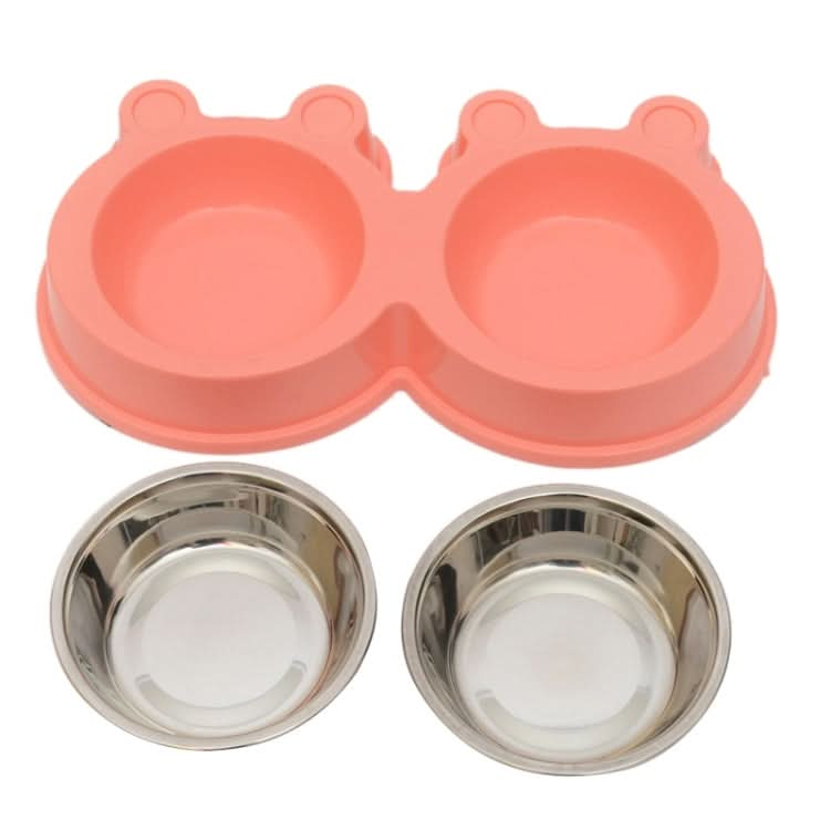 2 in 1 Stainless Steel  Bowls, Anti-slippery Mat Cartoon Shape Detachable Pets Bowls, Random Color Delivery(Pink)-Reluova