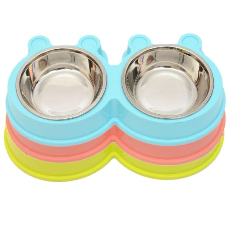 2 in 1 Stainless Steel  Bowls, Anti-slippery Mat Cartoon Shape Detachable Pets Bowls, Random Color Delivery(Pink)-Reluova