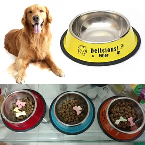 Stainless Steel Bowls, Anti-slip Colorful Paint Printed Pets Bowls, Bowl Diameter: 13 cm, Bowl Bottom Diameter: 17.7 cm - Reluova