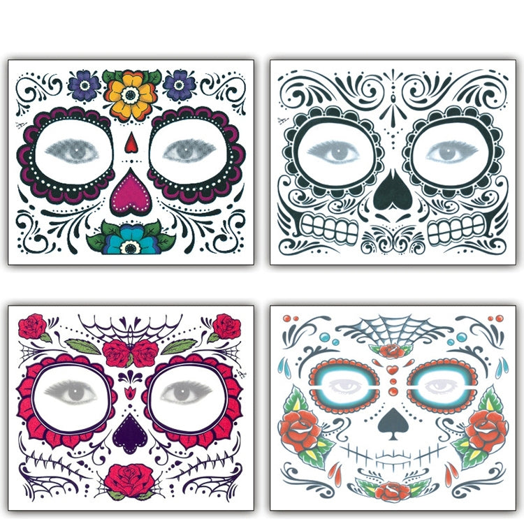 4pcs Halloween Waterproof Temporary Face Tattoo Stickers, Size: 150*125mm, Random Style Delivery