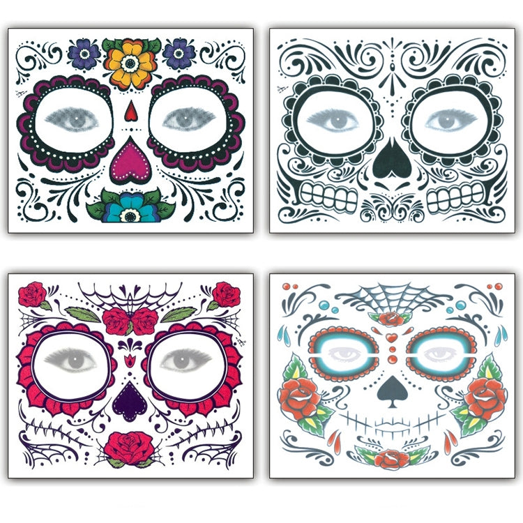 4pcs Halloween Waterproof Temporary Face Tattoo Stickers, Size: 150*125mm, Random Style Delivery