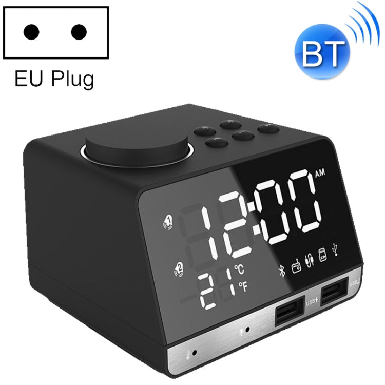 K11 Bluetooth Alarm Clock Speaker Creative Digital Music Clock Display Radio with Dual USB Interface, Support U Disk / TF Card / FM / AUX, EU Plug My Store