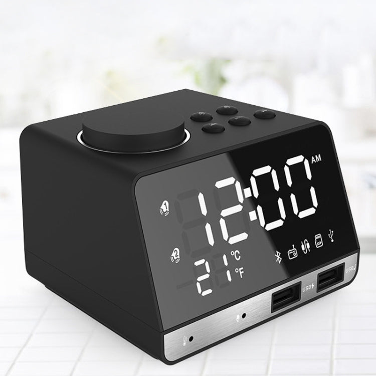 K11 Bluetooth Alarm Clock Speaker Creative Digital Music Clock Display Radio with Dual USB Interface, Support U Disk / TF Card / FM / AUX, EU Plug My Store