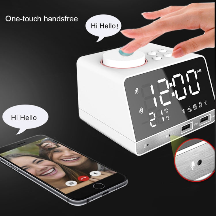 K11 Bluetooth Alarm Clock Speaker Creative Digital Music Clock Display Radio with Dual USB Interface, Support U Disk / TF Card / FM / AUX, EU Plug My Store