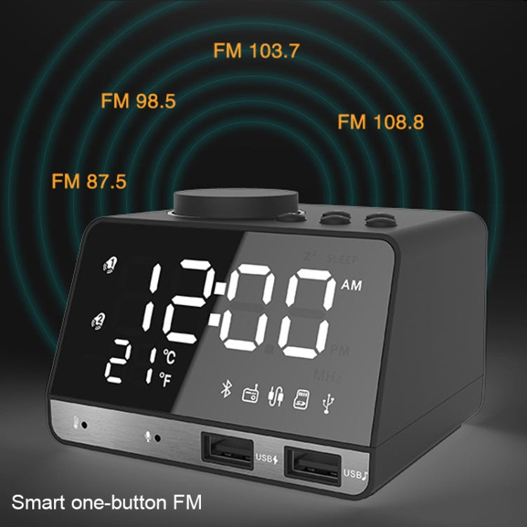 K11 Bluetooth Alarm Clock Speaker Creative Digital Music Clock Display Radio with Dual USB Interface, Support U Disk / TF Card / FM / AUX, EU Plug My Store