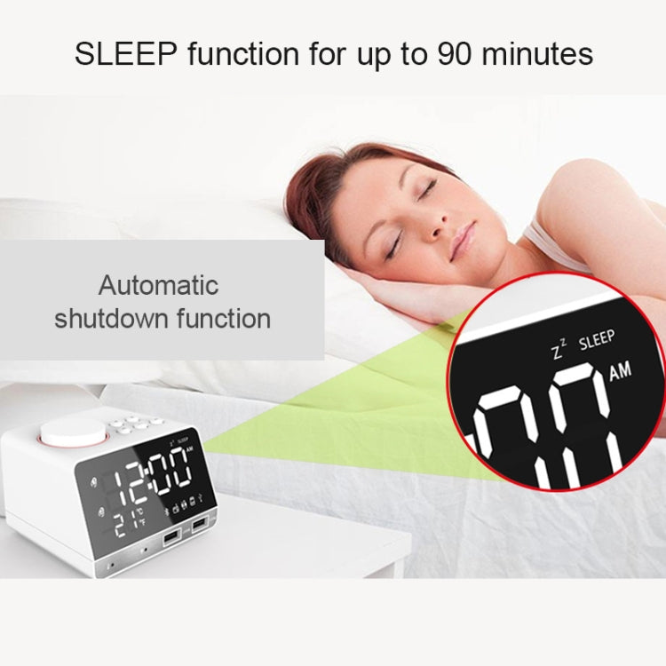 K11 Bluetooth Alarm Clock Speaker Creative Digital Music Clock Display Radio with Dual USB Interface, Support U Disk / TF Card / FM / AUX, EU Plug My Store