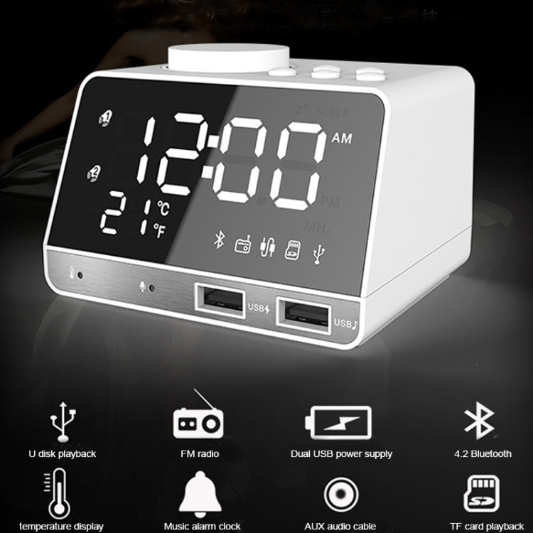 K11 Bluetooth Alarm Clock Speaker Creative Digital Music Clock Display Radio with Dual USB Interface, Support U Disk / TF Card / FM / AUX, EU Plug My Store