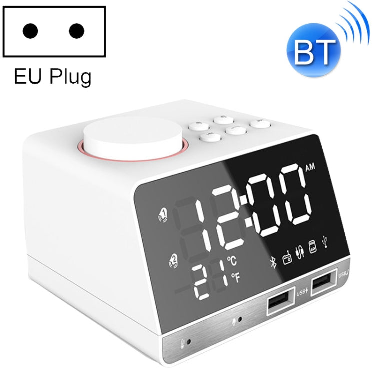 K11 Bluetooth Alarm Clock Speaker Creative Digital Music Clock Display Radio with Dual USB Interface, Support U Disk / TF Card / FM / AUX, EU Plug My Store